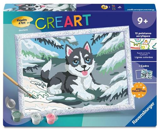 Ravensburger  CreArt Kids 18x24cm  Schilderen op nummer  Sneeuwhuski  Schilderen op nummer set  Leeftijd 7+  12023226