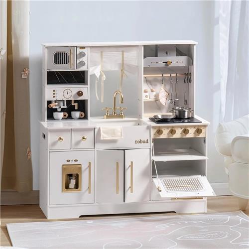 Robotime - ROBUD Houten Moderne Speelkeuken - Wit - Rollenspelset met Volledige Accessoires - Voor Peuters 3+