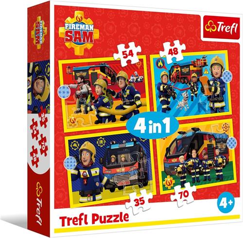 Trefl - Brandweerman Sam, Brandweerman op afroep - 4-in-1 puzzel, 4 puzzels, 35 tot 70 stukjes - verschillende moeilijkheidsgraden, voor kinderen vanaf 4 jaar