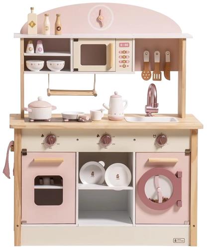 HHHK - Speelgoed Keuken - Speelkeuken - Houten Keuken - Met Wasmachine en Oven 35x75x98cm - Roze en Hout Tinten - Kinderkeuken