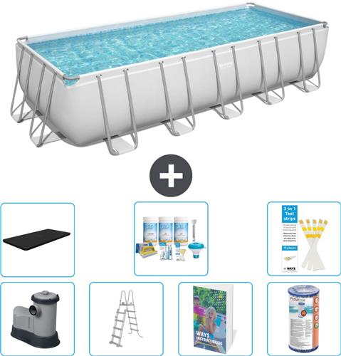 Bestway Rechthoekig Power Steel Zwembad - 640 x 274 x 132 - Grijs - Inclusief Pomp - Ladder - Afdekzeil - Onderhoudspakket - Filter - 8-delig