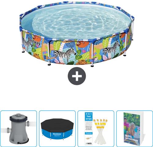 Bestway Rond Steel Pro Zwembad - 305 x 66 cm - Jungleprint - Inclusief Pomp - Afdekzeil - Testrips - Zwembadgids