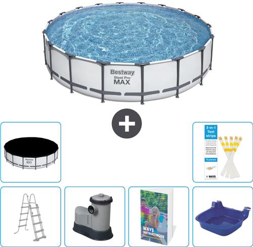 Bestway Rond Steel Pro MAX Zwembad - 549 x 122 cm - Grijs - Inclusief Pomp - Ladder - Afdekzeil Voetenbad - 7-delig
