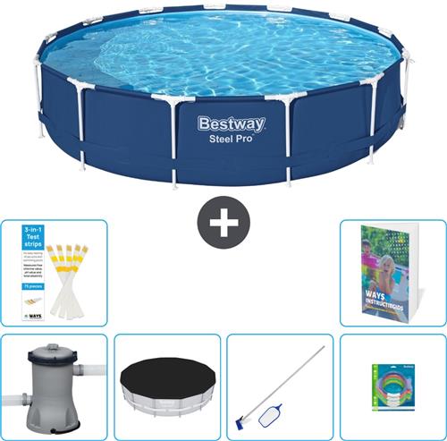 Bestway Rond Steel Pro Zwembad - 396 x 84 cm - Blauw - Inclusief Pomp Afdekzeil - Schoonmaakset - Speelgoed - 7-delig