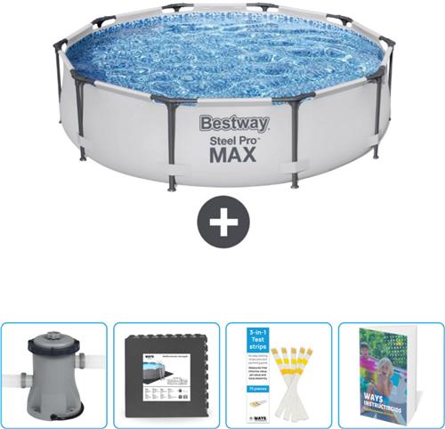 Bestway Rond Steel Pro MAX Zwembad - 305 x 76 cm - Grijs - Inclusief Pomp - Vloertegels - Testrips - Zwembadgids