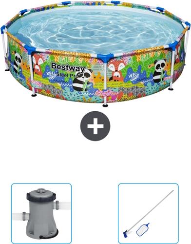 Bestway Rond Steel Pro Zwembad - 274 x 66 cm - Dierenprint - Inclusief Pomp - Schoonmaakset
