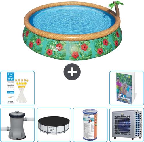 Bestway Rond Opblaasbaar Fast Set Zwembad - Paradijsprint - 457 x 84 cm - Inclusief Pomp Afdekzeil - Filter - Warmtepomp - 7-delig