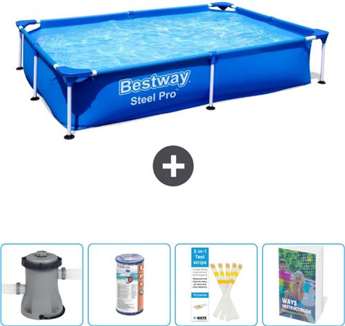 Bestway Rechthoekig Steel Pro Zwembad - 221 x 150 x 43 cm - Blauw - Inclusief Pomp - Filter - Testrips - Zwembadgids
