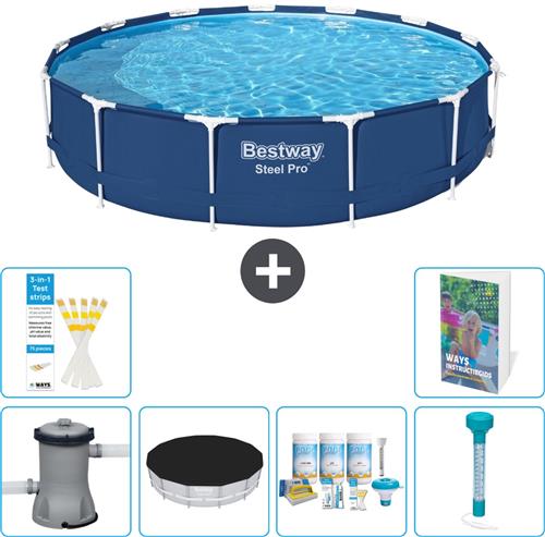 Bestway Rond Steel Pro Zwembad - 396 x 84 cm - Blauw - Inclusief Pomp Afdekzeil - Onderhoudspakket - Thermometer - 7-delig