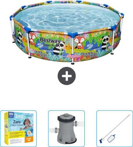 Bestway Rond Steel Pro Zwembad - 274 x 66 cm - Dierenprint - Inclusief Onderhoudspakket - Pomp - Schoonmaakset