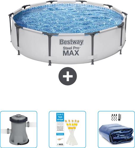 Bestway Rond Steel Pro MAX Zwembad - 305 x 76 cm - Grijs - Inclusief Pomp - Testrips - Solarzeil