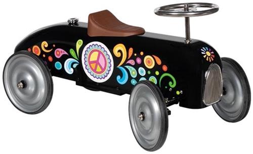 Goki loopauto zwart - metalen ride-on voertuig met rubberen banden.