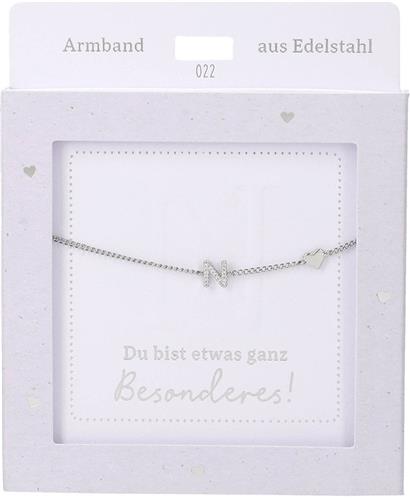 Depesche armband zilver met letter N en hartje - vriendschapssieraad.