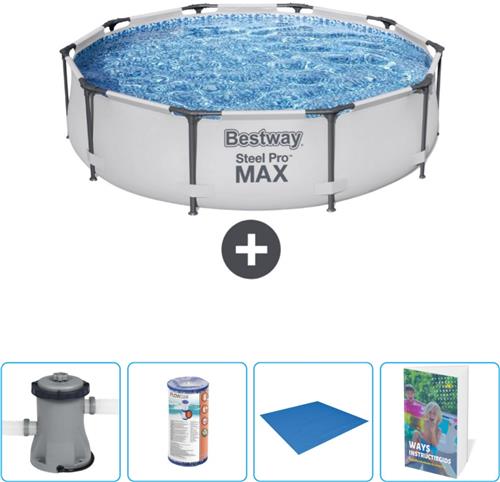 Bestway Rond Steel Pro MAX Zwembad - 305 x 76 cm - Grijs - Inclusief Pomp - Filter - Grondzeil - Zwembadgids