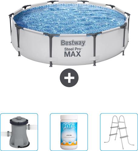 Bestway Rond Steel Pro MAX Zwembad - 305 x 76 cm - Grijs - Inclusief Pomp - Chloor - Ladder