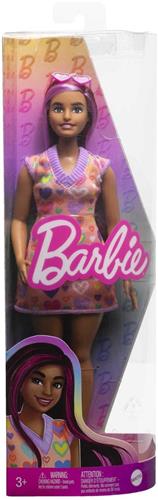 Barbie pop modepop hartjes jurk donker haar - speelgoedpop.