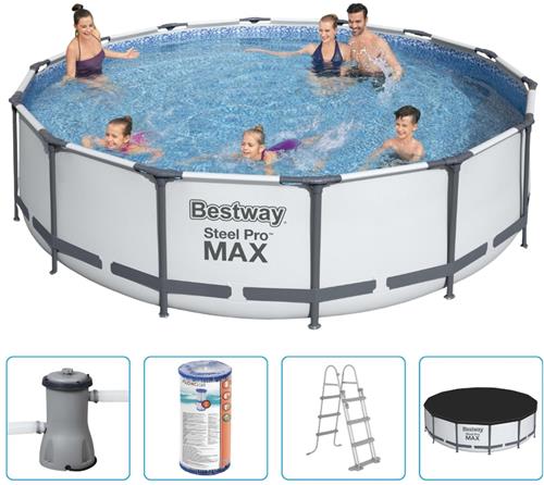 Bestway Steel Pro MAX Zwembad - 427x107 cm - Rond - Met filterpomp + accessoires - Zwembad - Filterpomp - Zwembadtrap - Afdekzeil - Zwembad Opzet