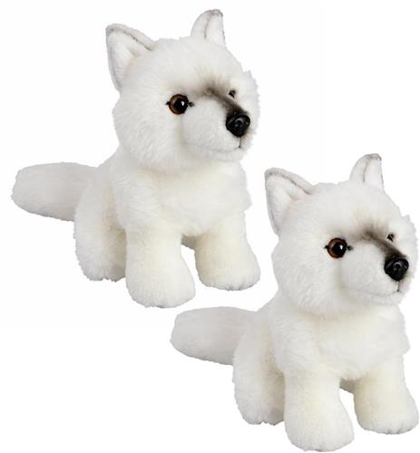 Ravensden Pluche witte poolwolf knuffel - 2x - wolven familie - 18 cm - knuffeldieren - voor kinderen