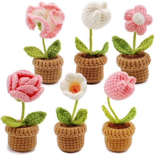 UltiluxeÂ® Haakpakket Bloemen - 6 stuks - Complete DIY set - Crochet kit - Knutselset voor Kinderen of Volwassenen - Bloemetjes - Roze/wit/groen