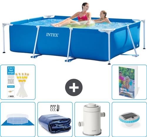 Intex Rechthoekig Frame Zwembad - 220 x 150 x 60 cm - Blauw - Inclusief Grondzeil - Solarzeil - Zwembadfilterpomp - Verlichting - 7-delig