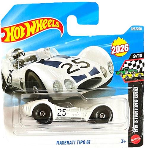 HOT WHEELS MASERATI TIPO 61 WHITE 123/250 HW STARTING GRID 9/10 SHORT CARD 1:64 2026
