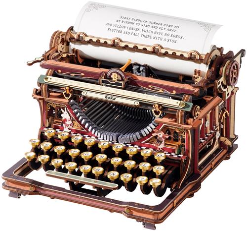 ROKR 3D Wooden Puzzles for Adults, Vintage Typewriter (LK703C Magic Version) Model Kit to Build, 12-Hour Immersive Mechanical Building Set, Unique Gift Idea for Adults