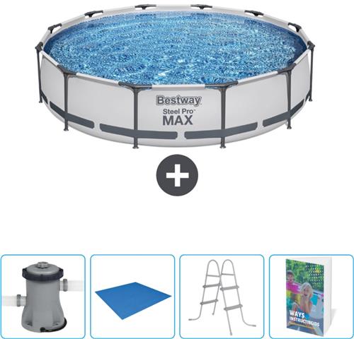 Bestway Rond Steel Pro MAX Zwembad - 366 x 76 cm - Grijs - Inclusief Pomp Grondzeil - Ladder - Zwembadgids