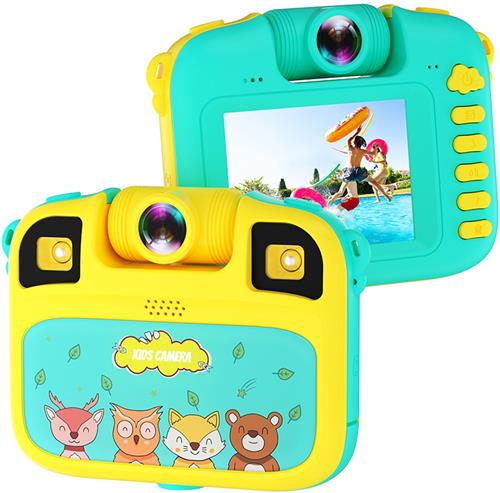 2 In 1 Kindercamera - Selfiecamera - Speelcamera - Camera Kinderen - Vlogcamera met Games - Fototoestel voor Kinderen - Klein Formaat Speelgoed - Met Videofunctie - Geel