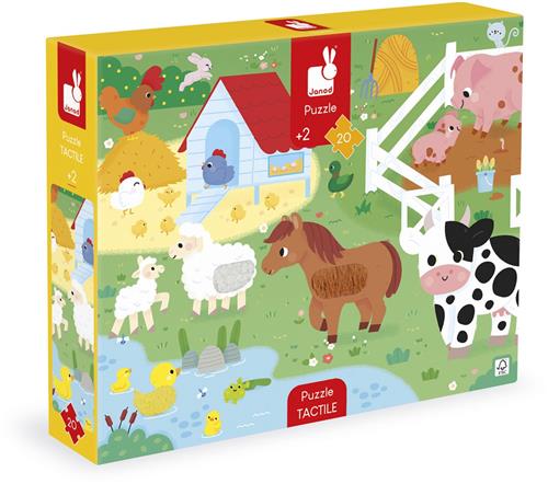 Janod - Voelpuzzel - Boerderij - Kartonnen puzzel - Sensorisch speelgoed - Vanaf 2 jaar