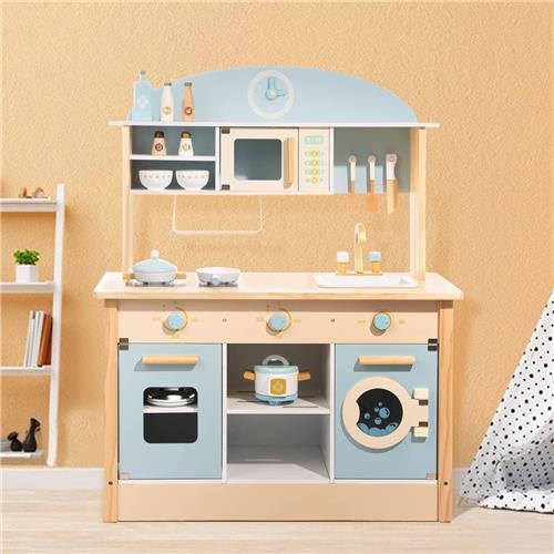 Robotime - ROBUD Houten Moderne Speelkeuken - Luchtblauw - Speelset met Volledige Accessoires - Voor Peuters 3+