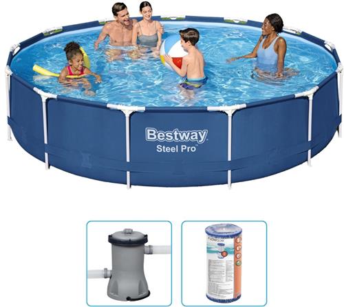 Bestway Steel Pro Zwembad - 396x84 cm - Rond - Met filterpomp - Zwembad - Filterpomp - Zwembad Opzet - Zwembad Ronde - Zwembad Familie