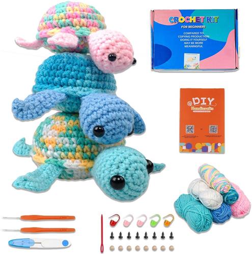 UltiluxeÂ® Haakpakket Schildpadjes - 3 stuks - Complete DIY set - Crochet kit - Knutselset voor Kinderen of Volwassenen - Schildpadden - Blauw/groen/roze