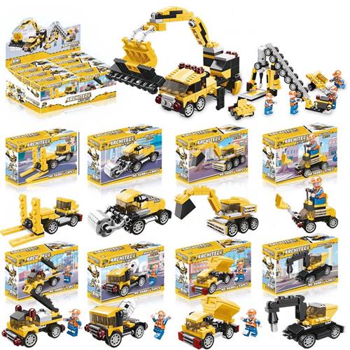 UltiluxeÂ® Bouwset Bouwvoertuigen - 8 in 1 - Bouwpakket voor Kinderen - Constructie speelgoed set - Bouwverkeer Voertuigen - Geel