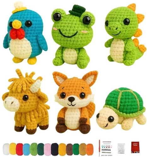 UltiluxeÂ® Haakpakket Dieren - 6 stuks - Complete DIY set - Crochet kit - Knutselset voor Kinderen of Volwassenen - Bloemetjes - Groen/bruin