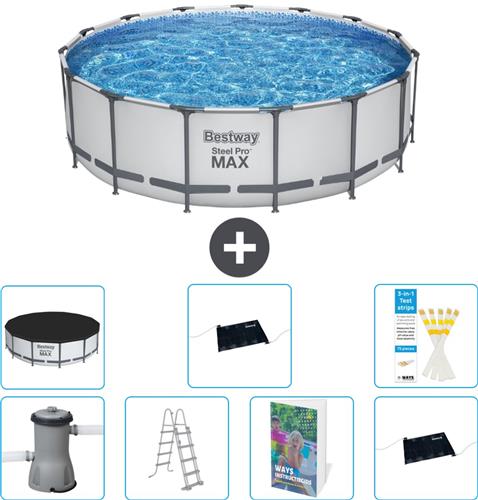Bestway Rond Steel Pro MAX Zwembad - 457 x 122 cm - Grijs - Inclusief Pomp - Ladder - Afdekzeil - Solar Mat - Solar Mat - 8-delig