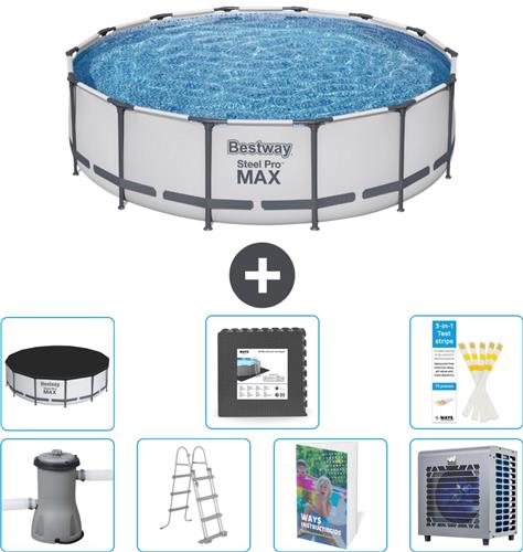 Bestway Rond Steel Pro MAX Zwembad - 427 x 107 cm - Grijs - Inclusief Pomp - Ladder - Afdekzeil - Vloertegels - Warmtepomp - 8-delig