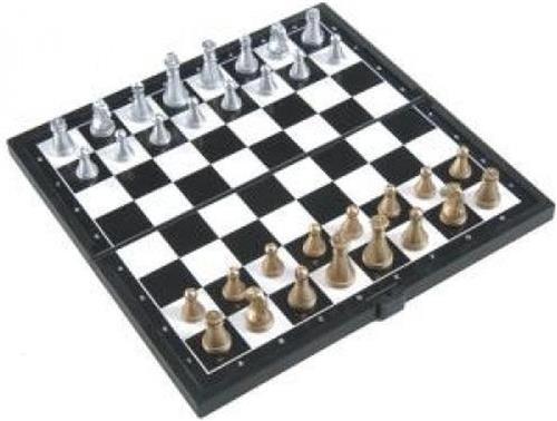 HOT Games schaakspel magnetisch bruin kunststof 20x20cm reisspel.