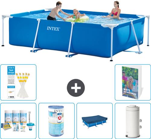 Intex Rechthoekig Frame Zwembad - 300 x 200 x 75 cm - Blauw - Inclusief Onderhoudspakket - Filter - Afdekzeil - Zwembadfilterpomp - 7-delig