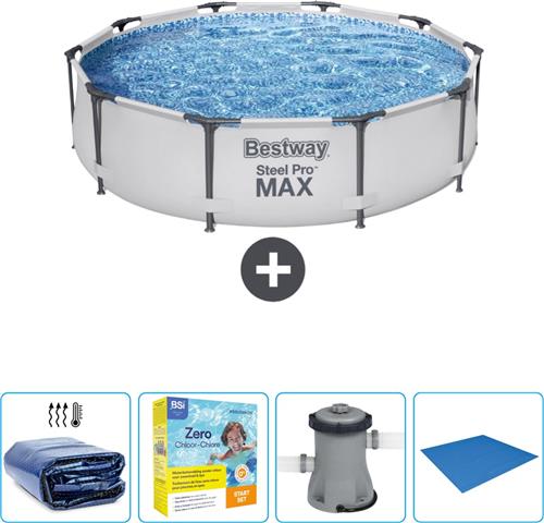 Bestway Rond Steel Pro MAX Zwembad - 305 x 76 cm - Grijs - Inclusief Solarzeil - Onderhoudspakket - Pomp - Grondzeil