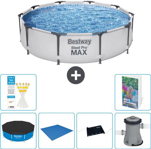 Bestway Rond Steel Pro MAX Zwembad - 305 x 76 cm - Grijs - Inclusief Afdekzeil - Grondzeil - Solar Mat - Zwembadfilterpomp - 7-delig