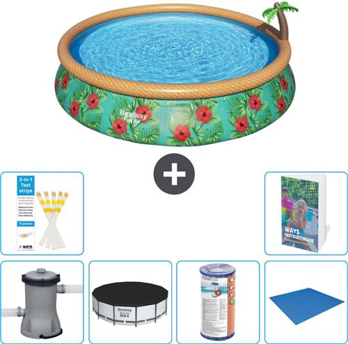 Bestway Rond Opblaasbaar Fast Set Zwembad - Paradijsprint - 457 x 84 cm - Inclusief Pomp Afdekzeil - Filter - Grondzeil - 7-delig