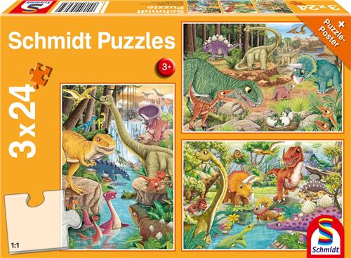 Schmidt - Legpuzzel - Plezier met de dinosaurussen - 3 x 24 stukjes - Kinderen - vanaf 3 jaar