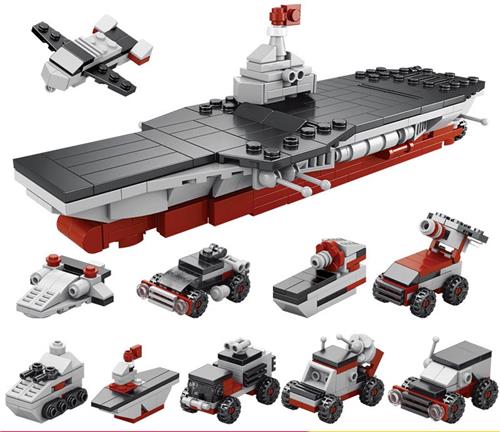 UltiluxeÂ® Bouwset Schip - 10 in 1 - Constructie speelgoed set - Bouwpakket voor Kinderen - Speelgoedboot - Oorlogsschip - Grijs/rood/zwart