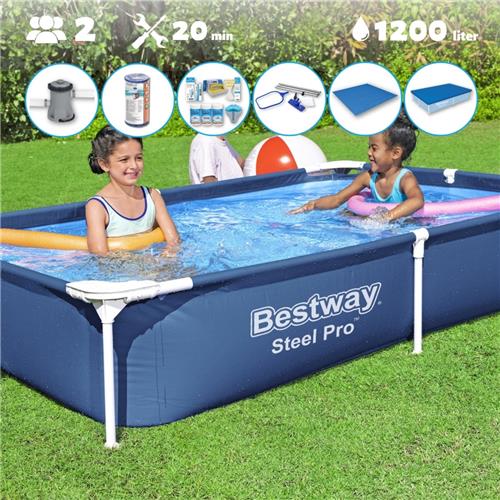 Bestway Zwembad - Rechthoekig - 221 x 150 x 43 cm - Blauw - Inclusief alle benodigdheden