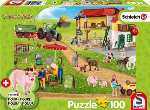 Schmidt - Legpuzzel - Farm World Boerderij en Boerderijwinkel - Schleich - 100 stukjes + originele figuur - Kinderen - vanaf 6 jaar