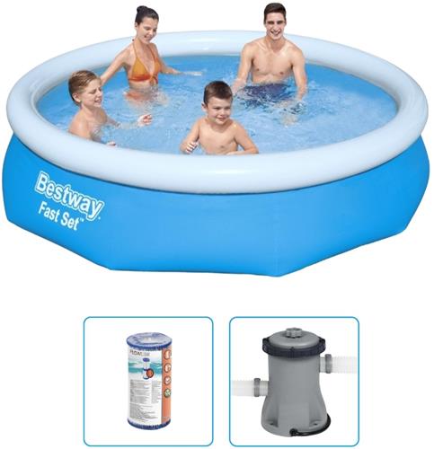 Bestway Fast Set Opblaasbaar zwembad - 305x76 cm - Rond - Met filterpomp - Zwembad Met Filterpomp - Filterpomp Zwembad - Filterpomp 1249 L/u - Filterpomp Voor Zwembad - Opblaasbaar Zwembad