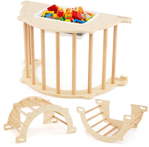 COSTWAY Klimboog, 8-in-1 klimrek voor binnen met opbergdoos, kinderspeelplaats om te klimmen, kantelen, kruipen, water- en zandspelen, educatieve speelset voor kinderen vanaf 3 jaar (S)
