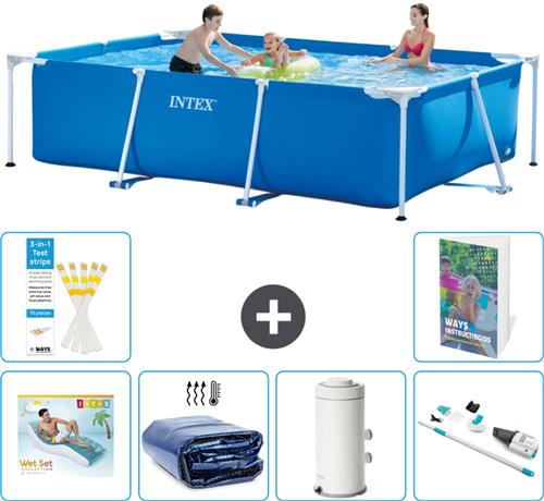 Intex Rechthoekig Frame Zwembad - 300 x 200 x 75 cm - Blauw - Inclusief Loungebed - Solarzeil - Zwembadfilterpomp - Stofzuiger - 7-delig