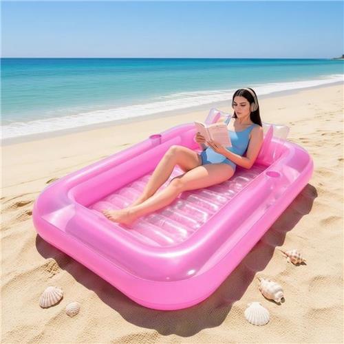 PolkaHome XL Opblaasbaar Zonnebed met Neksteun en Drankhouder 205 x 140 x 25 cm Roze