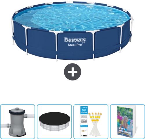 Bestway Rond Steel Pro Zwembad - 396 x 84 cm - Blauw - Inclusief Pomp Afdekzeil - Testrips - Zwembadgids